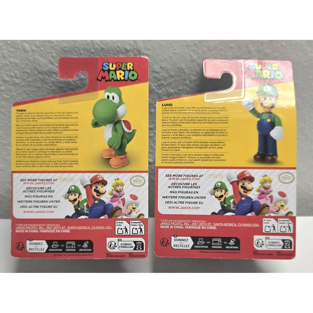 LOT OF 2 Nintendo SUPER MARIO JAKKS ACTION FIGURES - YOSHI & LUIGI NEW